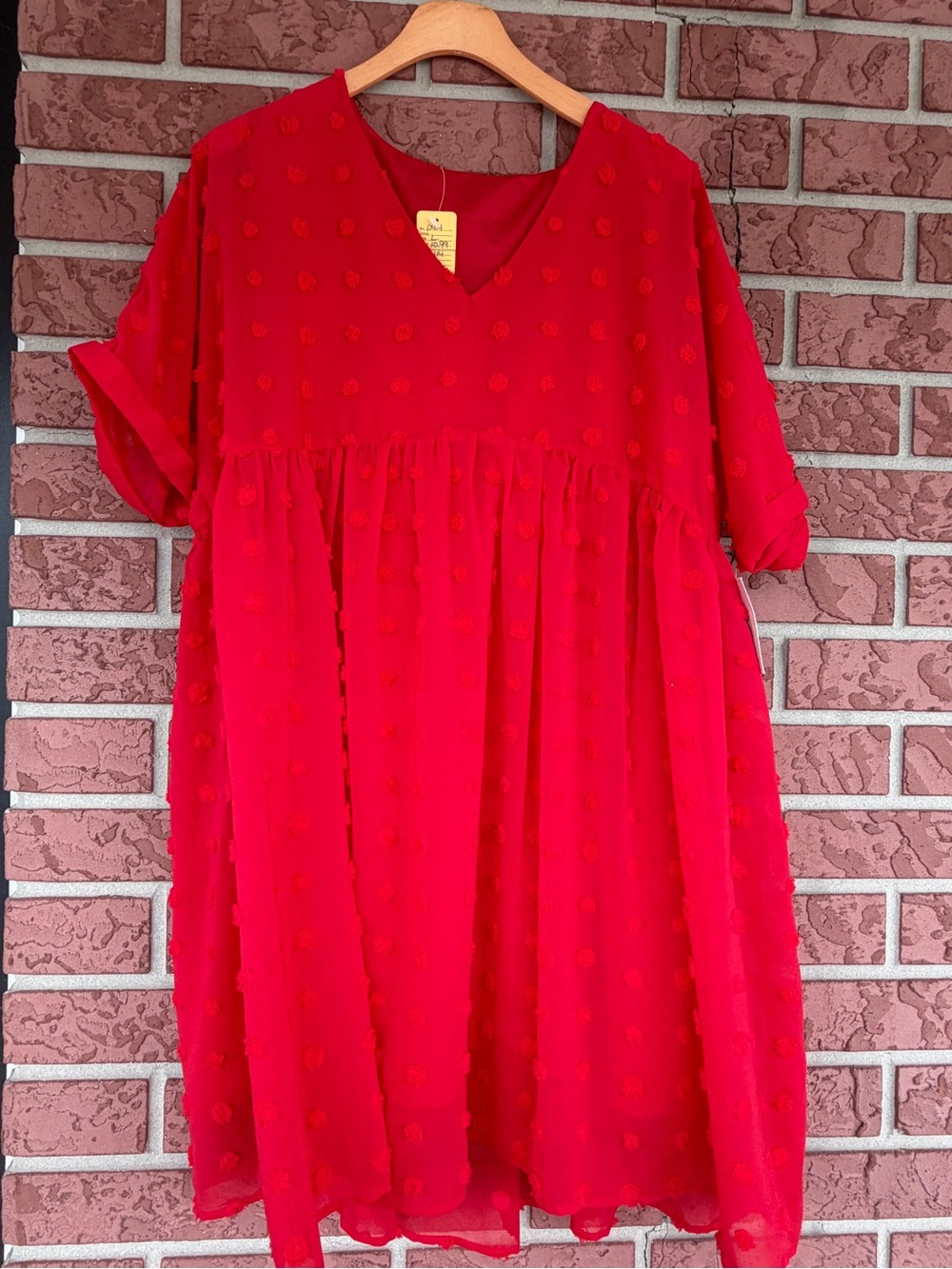 Red Swiss Dot V-Neck Mini Dress